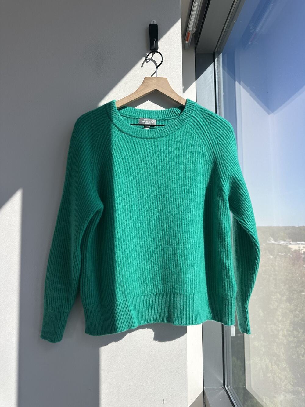 J.Crew Women's Green Cashmere Ribbed Knit Sweater Chunky Pullover Luxury Sz S